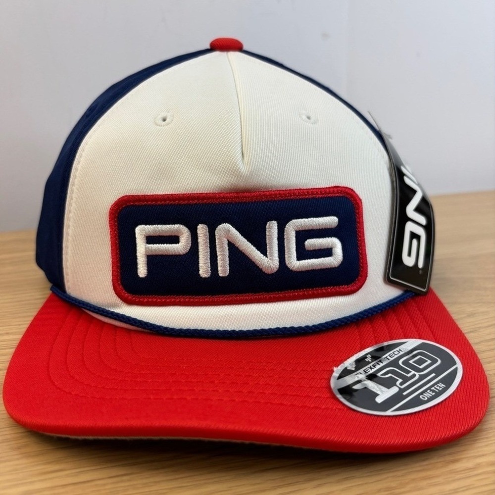 PING Flexfit 110 Snapback Golf Hat OSFM Blue White Red Rope Cap New - Picture 2 of 9